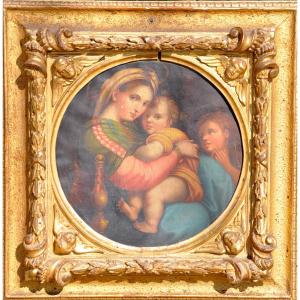 Raphael: "the Madonna And Child". 19th-century Copy, Beautiful Gilt Frame.