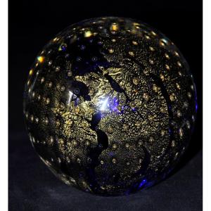 Heavy Glass Paperweight (murano) With Gold Leaf Decoration.