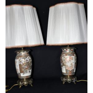 Pair Of Porcelain Vases From The Satsuma Factory In Japan, Meiji Period, 19th Century