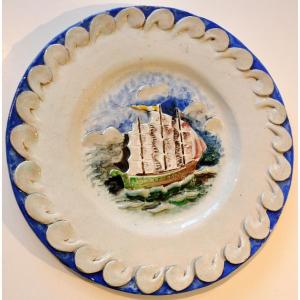Ceramic Dish Signed Marc Roussel Representing A Sailboat, 20th Century Period