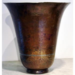 Claudius Linossier Art Deco Hammered Copperware Vase