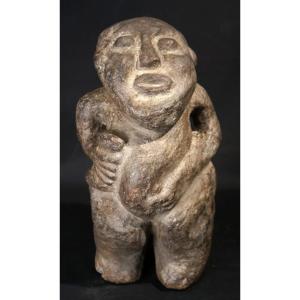 Anthropomorphic Figure In Volcanic Stone, African Tribal Art, Ivory Coast, 18th Century