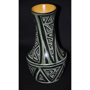 Ceramic Vase Signed Jean Laforgue – Modernist Geometric Decoration