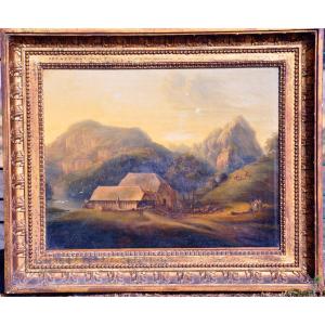 19th Century Oil On Canvas In A First Empire Style Frame