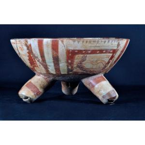 Polychrome Ceramic Tripod Cup From The Mesoamerican Tradition