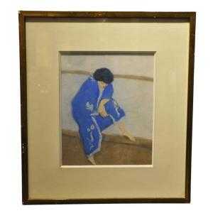 Pierre Boncompain Pastel Woman In Blue Kimono Circa 1980
