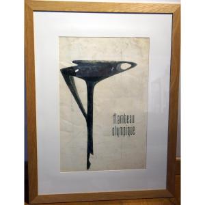 Original Preparatory Drawing For The Olympic Torch For The 1968 Grenoble Winter Games