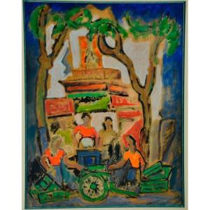 Vanber Gouache On Paper Circa 1970