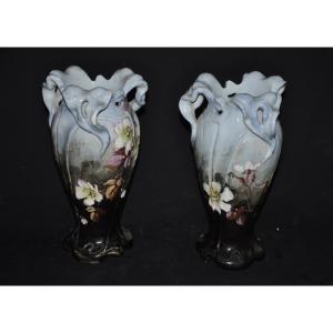Jean Massier Pair Of Art Nouveau Glazed Ceramic Vases, Signed, Early 20th Century