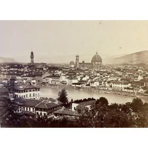 Alphonse Bernoud, View Of Florence, Albumen Print Mounted On Cardboard With Blind Stamp