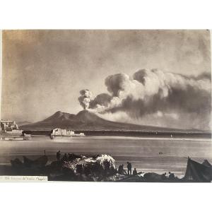 Giorgio Sommer View Of Vesuvius Erupting, Naples, Albumen Print, Dry Stamp, Circa 1870