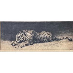 Herbert Thomas Dicksee, Etching With Tiger, 1920