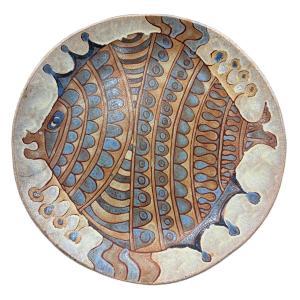 Dominique Baudart Glazed Ceramic Dish With Fish Decoration, 20th Century