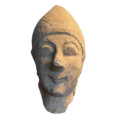 Cypriot Limestone Head Of A Male Votary
