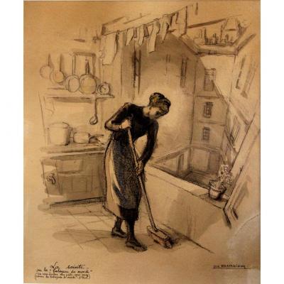 "the Saint" Luc Barbier (1903-1989) Drawing Aquaréllé