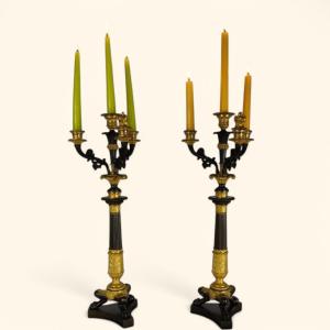 Large Pair Of Gilt Bronze Candlabras - French Restoration Period (1815-1830)