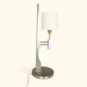 Rare Large Brushed Aluminum Table Lamp By Pierre Vandel (1946)