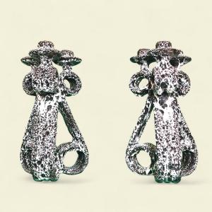 Pair Of Large Three-flame Candlesticks, Marius Giuge In Vallauris, 1960s