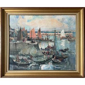 Emmanuel Marcel Laurent (1890-1947) Hst "the Port Of Douarnenez" Brittany