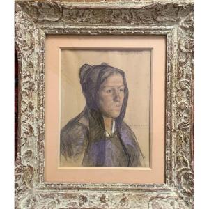 Emmanuel Fougerat (1869-1958) Drawing "woman Of The Isle Of Sein" Brittany