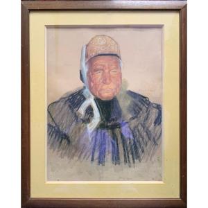 Emmanuel Fougerat (1869-1958) Drawing "old Bigoudenne Woman From Plomeur" Brittany