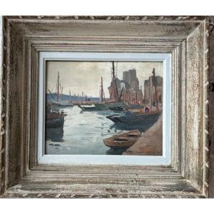 Maurice Menardeau (1897-1977) Oil On Canvas "the Peneroff Quay In Concarneau" Brittany