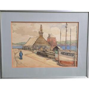 Joseph Stany Gauthier ( 1883-1969) Watercolor "camaret" Brittany
