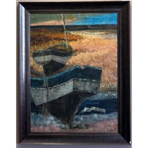 Emile Courtin ( 1923-1997) Hst " Low Tide In Brittany"