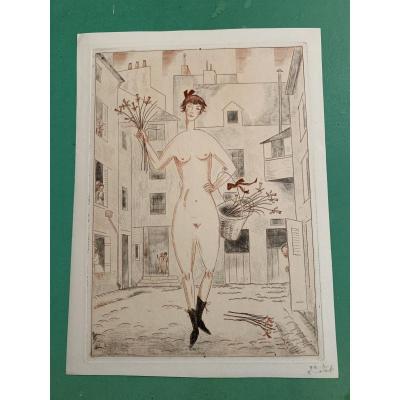 Jean Emile Laboureur (1877-1943) Engraving " La Folle "