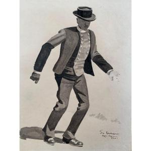 Leon Reni Mel (1893-1984) Ink And Lavis "in Brittany"