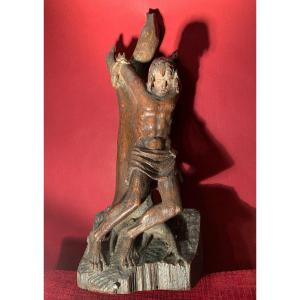 Fragment Of Carved Oak Altarpiece: The Martyrdom Of Saint Sebastian - End Of The XVIth Century