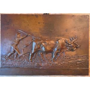 Bronze Plaque In Bas Relief By Isidore Bonheur, 19th Century