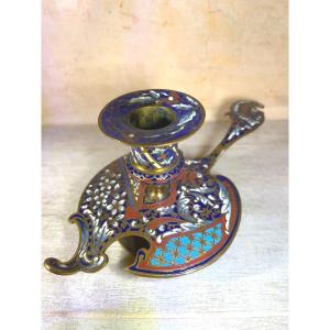 Cloisonné Bronze Hand Candle Holder - Napoleon III