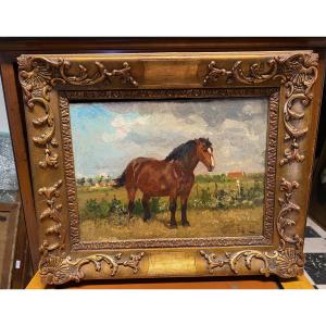 Oil Painting Of A Horse In A Meadow .signed