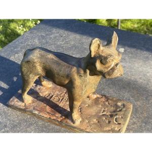 Bronze Animal Signed Pierre Chenet Representing A French Bulldog, 20th Century.