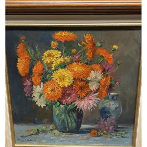 Oil Painting Of A Bouquet Of Flowers, By R.charlot .