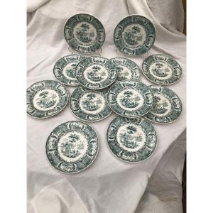 Set Of 12 Dessert Plates Fine Bordeaux Earthenware David Jhonston 19th Century 