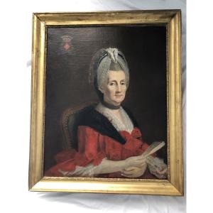  Oil On Canvas Portrait Of A Quality Lady In A Red Dress 18th Century Giltwood Frame