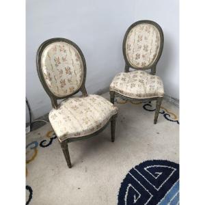 Pair Of Louis XVI Period Medallion Chairs Green Lacquer 18th Century 
