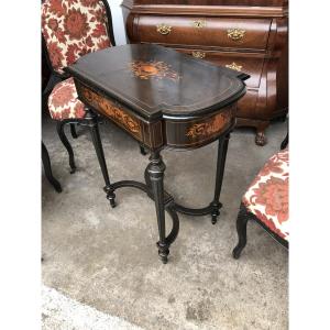 19th Century Blackened Wood And Inlay Work Table Napoleon III