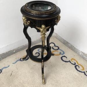 Athenian Planter In Blackened Wood And Bronze, 19th Century, Napoleon III Period