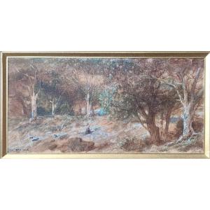 Paysage à Fontainebleau. Célestin Nanteuil vers 1850.