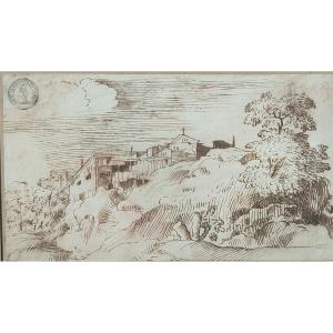 Landscape, Bologne School. 17 Century.