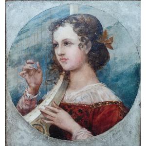 A Muse. Oil On Mahogany Panel. Circa 1870