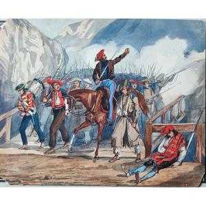 Battle Of October 8, 1840. Watercolor