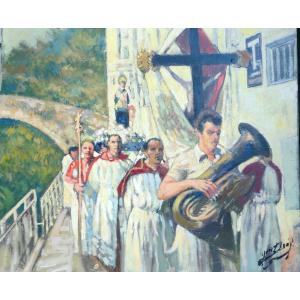 Procession In Italy. Signature To Be Identified. 