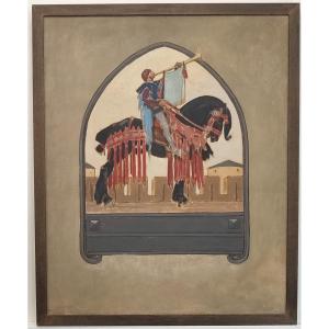 Man On Horseback. Art Nouveau Around 1900