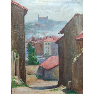 View Of Saint Etienne. Monogrammed Oil Painting, 1913