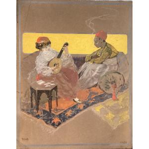 Matteoda Angelo Rossotti “oriental Musicians” Orientalist Gouache