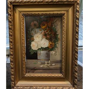 F. Bonheur "bouquet Of Flowers" Oil On Panel 